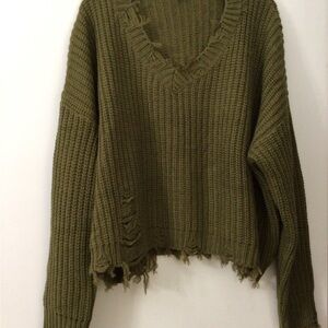 Wishlist Olive V-Neck Sweater